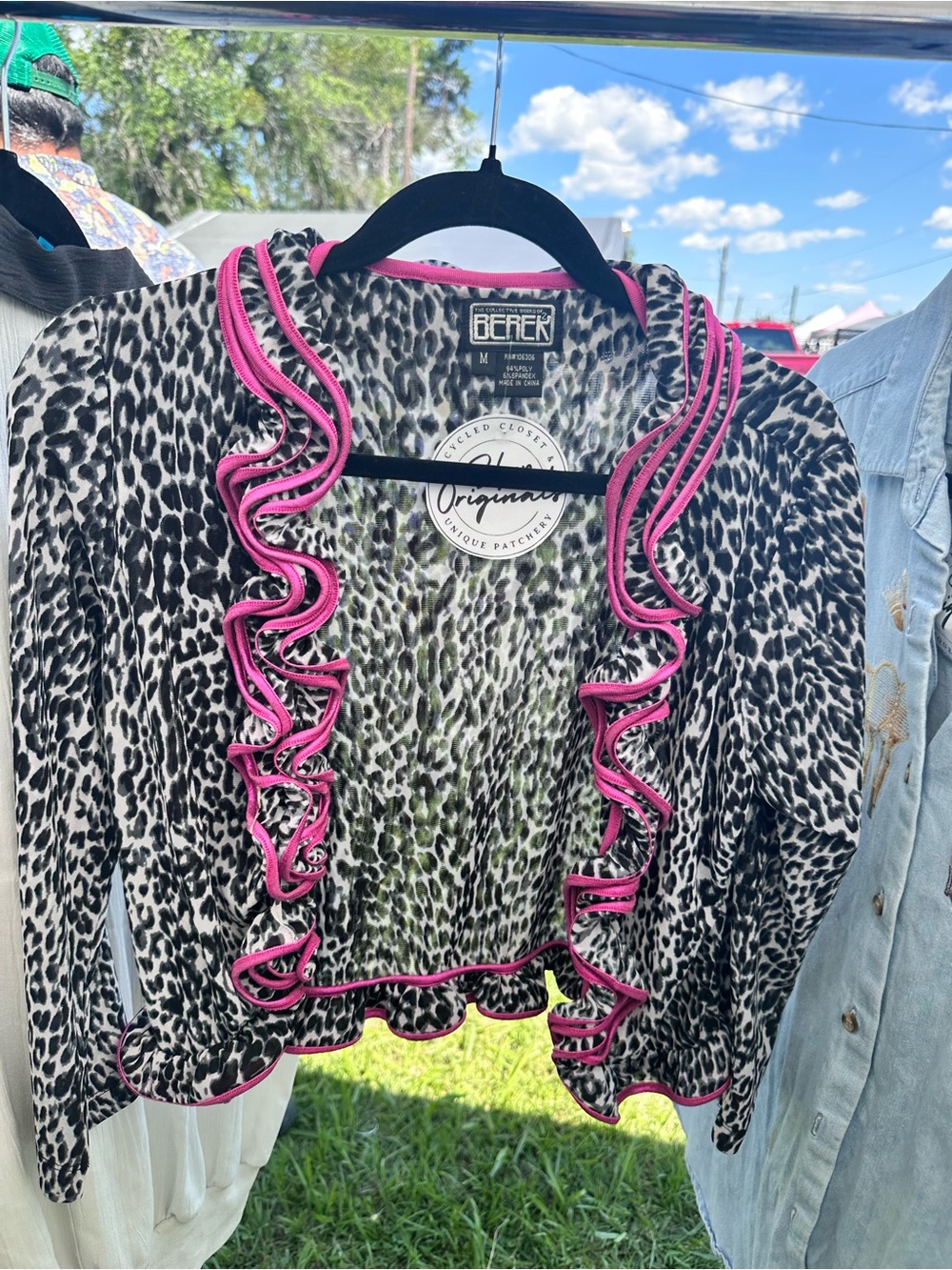 Berek Leopard Print Shrug with Hot Pink Ruffle Trim